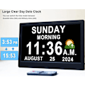 Miniatyrbild 4 av 6: 11,5 '' Ultra Stor Digital Klocka med 19 Larm & 20 Anpassade Påminnelser, Auto DST & Dimning Klocka för Vägg och Bord, Kalender Klocka för Seniorer