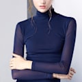 Miniatyrbilde 2 av 5: Kvinners Turtleneck Topp Lang Arm Slim Fit Skjorter Mesh Sheer See Through
