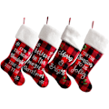 Miniatyrbillede 1 af 5: 4 stk. 20 tommer Buffalo Plaid jule strømpe med super blød plys manchet