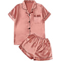 Miniatyrbild 1 av 4: Dam 2-delad satin nattkläder knapp fram nattkläder kortärmad pyjamas set