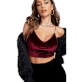 Miniatyrbillede 3 af 5: Kvinde PU Læder V-hals Spaghetti Stropper Cami Crop Top
