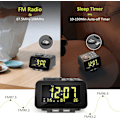 Miniatyrbild 4 av 7: Väckarklockradio för sovrum - 000 % dimmer, 2 USB-laddare, dubbelalarm med vardags-/helgläge, FM-radio med automatisk avstängningstimer, batteribackup, trä