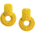 Miniatyrbilde 1 av 5: Statement Raffia Runde Øredobber - Boho Drop Håndlagde Strå Øredobber