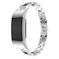 Miniatyrbillede 2 af 5: X-formet diamantbesat massivt rustfrit ståls urrem til Fitbit Charge 2 OMH Silver