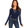 Miniatyrbillede 1 af 4: Kvinders Gennemsigtig Mesh Slim Fit Top Langærmet Gennemsigtig T-shirt Bluse