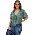 Miniatyrbillede 1 af 5: Plus Size T-shirt med korte ærmer, V-hals og selvbinder foran med schweizerprikker til kvinder