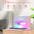 Miniatyrbillede 5 af 7: Til soveværelser, vækkeur Bluetooth-højttaler, vækkeur med trådløs opladning, 4 i 1 touch-senglampe, Bluetooth-vækkeur til tunge pink