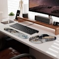 Miniatyrbild 7 av 9: Musmatta handledsstöd och tangentbords handledsstöd, 3 st datormusmattor för skrivbord med underläggsset, ergonomiskt minnesskum musmatta med marmor