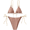 Miniatyrbillede 1 af 4: Kvinde Trekantet String Bikini Ribbet O Ring Binde Side Todelt Badetøj