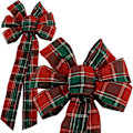Miniatyrbild 3 av 5: Grön röd rutig julbåge - 10\" bred, 18\" lång förbunden båge, tartan, dörr
