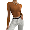 Miniatyrbillede 1 af 5: Kvindernes Mock Neck Langærmet Ribstrikket Slim Fittet Crop