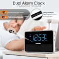 Miniatyrbild 5 av 7: Väckarklocka Radio Bluetooth V5.2 Högtalare med HD-ljud och bas, Blå display med automatisk dimmer, Snooze, Sleep Timer, Justerbar volym, 5V1A USB Lvory