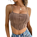 Miniatyrbilde 1 av 5: Kvinners blonder patchwork spaghetti stropp sexy V-hals avling topp ribbestrikket cami tank
