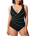 Miniatyrbillede 1 af 4: Dam Plus Size One Piece Baddräkt V-ringad vadderad baddräkt