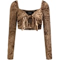 Miniatyrbild 4 av 5: Kvinnors volang långärmad off shoulder tie up back crop top blus