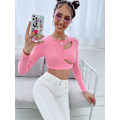 Miniatyrbillede 4 af 5: Kvinde Udskåret Langærmet Rund Hals Crop Top Slim