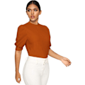 Miniatyrbillede 5 af 5: Kvinders Puff Sleeve Casual Solid Top Pullover Keyhole Ryg Blouse
