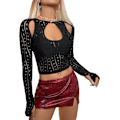 Miniatyrbilde 1 av 5: Kvinners utskårne langarmede rundhalsade Crop Top Slim