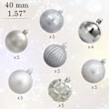 Miniatyrbilde 2 av 5: Sett med 24 julekuledekorasjoner (40mm, sølv)
