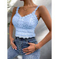 Miniatyrbilde 5 av 5: Kvinners ermeløs blonder V-hals øyelet brodert spaghetti stropp crop cami topp