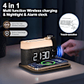 Miniatyrbillede 3 af 11: Vækkeur med multifunktionel mobiltelefonur trådløs opladning 15W maks. touch-sengelampe, 3 farver natlys, sleep-timer til grå S26W