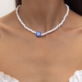 Miniatyrbild 1 av 11: Pastoralfärgad pärlbokstäver Halsband Armband Enkel akrylbokstäver pärlhalsband Necklace Blue 4133