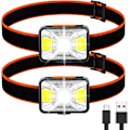 Miniatyrbild 1 av 5: Paket med 2 Kraftfull pannlampa, USB -huvudlampa Led 5 ljuslägen, Ipx4 vattentät för fiske, camping, läsning, vandring, cykling