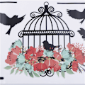 Miniatyrbild 7 av 8: färgglada blomma fågelbur väggdekaler flygande fåglar s adh