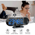 Miniatyrbillede 3 af 5: Projektionsur med radio, digitalt ur, USB-radio med dobbelt alarm og LED-spejlskærm, snooze, 180 graders drejning, 4 lysstyrkeniveauer, 12/24 timer