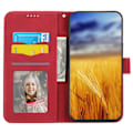 Miniatyrbild 2 av 5: Flip Cover för OnePlus Nord 3 5G/Ace 2V, Linjer Präglad Plånboks Stativ Mobil Läderfodral färg: Röd