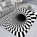Miniatyrbillede 2 af 5: Optisk Illusion Tæppe 3d Stereo Ternet Vortex Optiske Illusioner Tæppe Sjov Fornemmelse Af At Falde Sort & Hvid Anti-Skridsikker Plaid Hul Areal Tæppe Til Spisestue