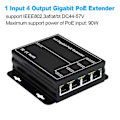 Miniatyrbillede 1 af 4: 4 Port Gigabit POE Extender 100/1000Mbps 90W 1 ind 4 ud PoE Repeater DIN Skinne Netværk VLAN til 48V PO