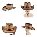 Miniatyrbild 2 av 5: Western Cowboyhatt Bredbrättad Stråhatt Gåva till Pojkvän Hatt Bredbrättad för Resor för Utomhussammankomster Khaki