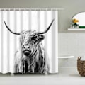 Miniatyrbillede 2 af 3: Bruseforhæng Highland Cow Print Vandtæt Stof Badeværelsesindretning (150*180cm )-1