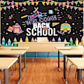 Miniatyrbild 5 av 5: Välkommen Tillbaka Till Skolan Bakgrundsbanderoll för Klassrum Kontor Väggdekoration, Första Skoldagen Bakgrundsbanderoll (150x90cm)