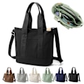 Miniatyrbillede 1 af 4: Multi-Pocket Tote Taske med Lynlås, Japansk Håndlavet Lærredstaske med Rum, Multifunktionel Skuldertaske sort