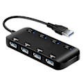 Miniatyrbillede 1 af 5: Stikdåse USB 3.0 Hub, Ultra Slim Multiple 4 Port USB Hub med Individuelle Strømafbryder LED'er