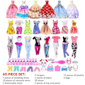 Miniatyrbild 2 av 2: 63-dels Barbie Dockkläder Set Tillbehör Klänningar Toppar Byxor Skor Handväskor Badkläder Set för 11,5 Tums Dockor