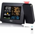 Trådlös väderstation Termometer Hygrometer med sensor, Projektionsväderklocka, Inomhus/Utomhus termometer med RCC radiokontroll, Dubbla larm