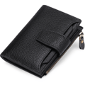RFID Blocking Leather Wallet for Women, Small Compact Foldable Zipper Wallet Black