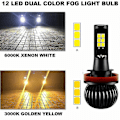 Miniatyrbild 2 av 5: 2X H8 H11 Dubbla Färger Switchback Vit Amber LED COB Dimljuslampor 160W 2600LM