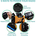 Miniatyrbild 5 av 5: Väderradio för nödsituationer 2000mah (modell A1) Solcell/vev/batteridriven portabel batteriladdare med AM/FM, LED-ficklampa, SOS-larm för vandring och