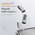 Miniatyrbild 2 av 5: Magnetisk Typ A till Typ-C Adapter PD 140W Snabbladdningsomvandlare för MacBook