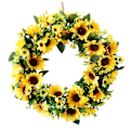Miniatyrbillede 1 af 5: Kunstig Solsikkekrans Forår Hele Året Rundt Blomst Grønt Blad Til Udendørs Fordør Indendørs Væghæng