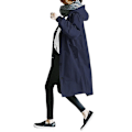 Miniatyrbilde 4 av 5: 4xl; marineblå dame høst mote ensfarget lomme hette vindjakke lang trenchcoat yttertøy hot enkel stil vindjakker