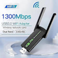 Miniatyrbilde 1 av 4: 1300 Mbps USB 3.0 WiFi-adapter, driverfri, 2,4 GHz/5 GHz dobbeltbånds Wi-Fi-dongel, mottaker, 80211ax/ac/a/b/g/n, WIFi 5, trådløst nettverkskort for PC-bærbar datamaskin