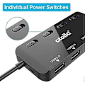 Miniatyrbillede 2 af 5: Stikdåse USB 3.0 Hub, Ultra Slim Multiple 4 Port USB Hub med Individuelle Strømafbryder LED'er