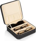 Bærbar 3-rums brilleopbevaring Rejse Solbrille Organizer Lynlås Boks Smykker Læderlook Display Case Samler
