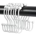 Set med 12 rostfria duschdraperikrokar i metall, rostfria duschdraperiringar i metall, dubbla duschdraperikrokar, vit