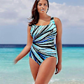 Miniatyrbillede 1 af 3: Plus Size Dame Monokini Mavekontrol Hel Badedragt Bikini Blå